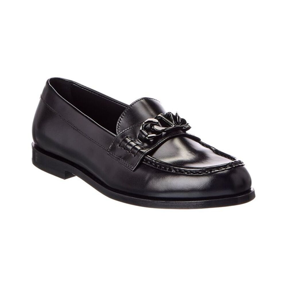 Valentino Vlogo Chain Leather Loafer, Black